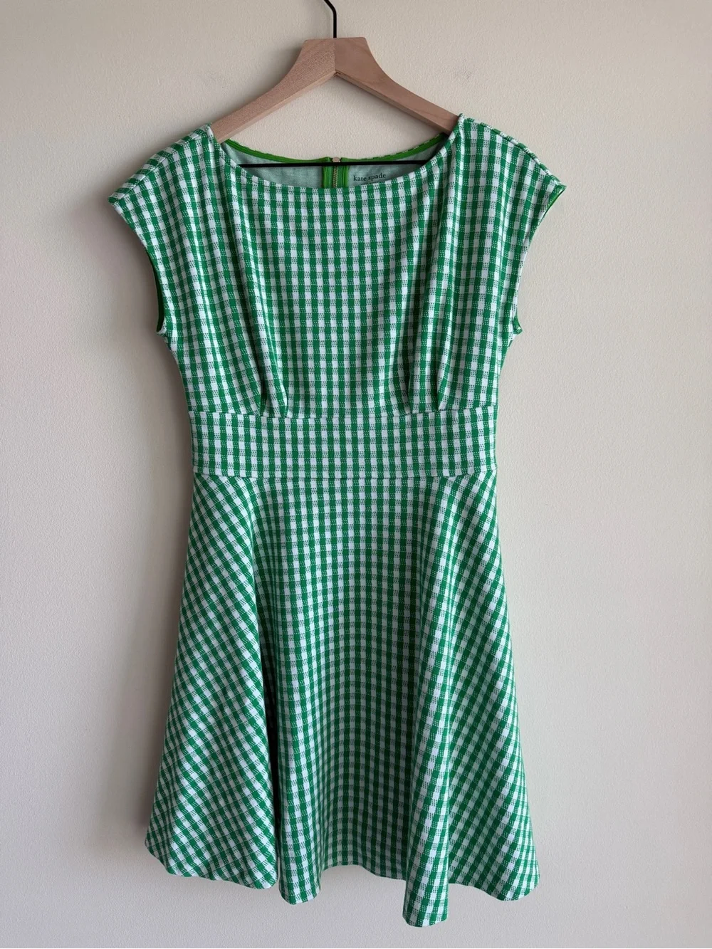 Kate Spade Jazzy Gingham Ponte Fiorella Dress Green White Size M